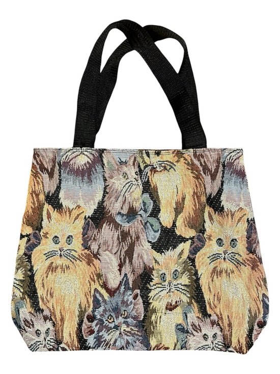 Source Unknown Handbags - Cat Tapestry Tote Bag with Black Handles